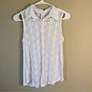Candie's Sheer Lace Embellished Button Down Blouse